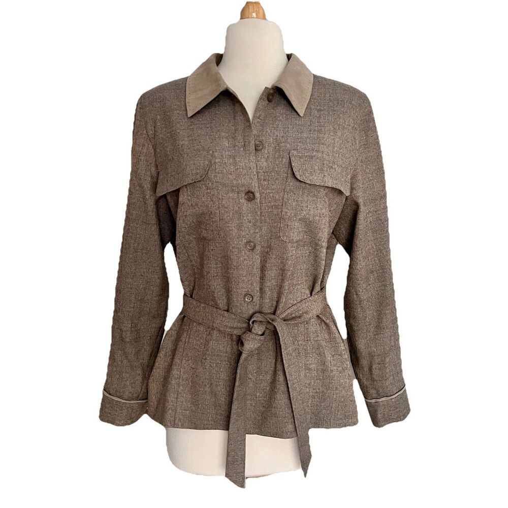 Norton McNaughton Light Brown Tweed Belted Shirt Jacket Womens Sz 10